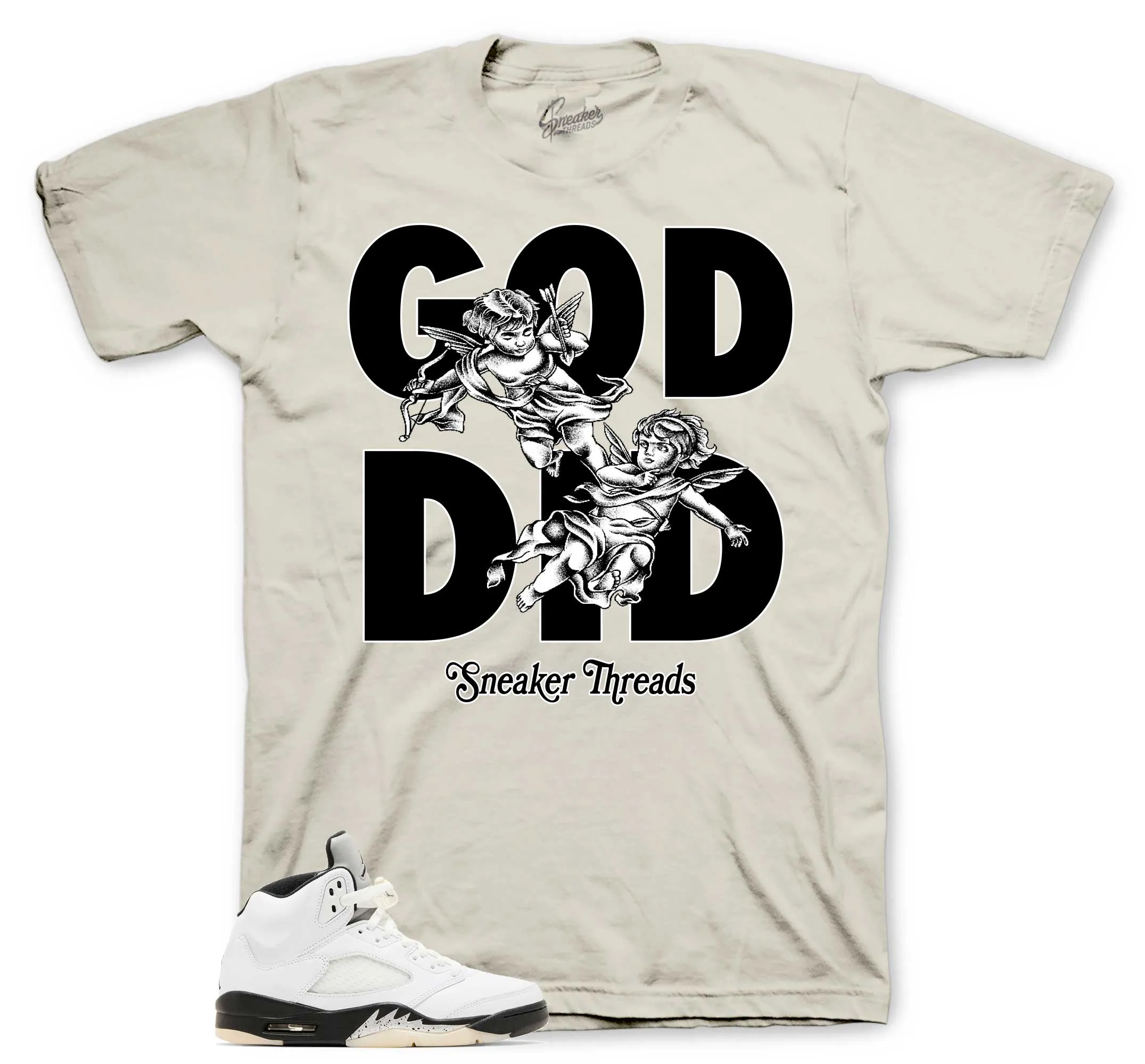 Retro 5 White Black God Did Shirt