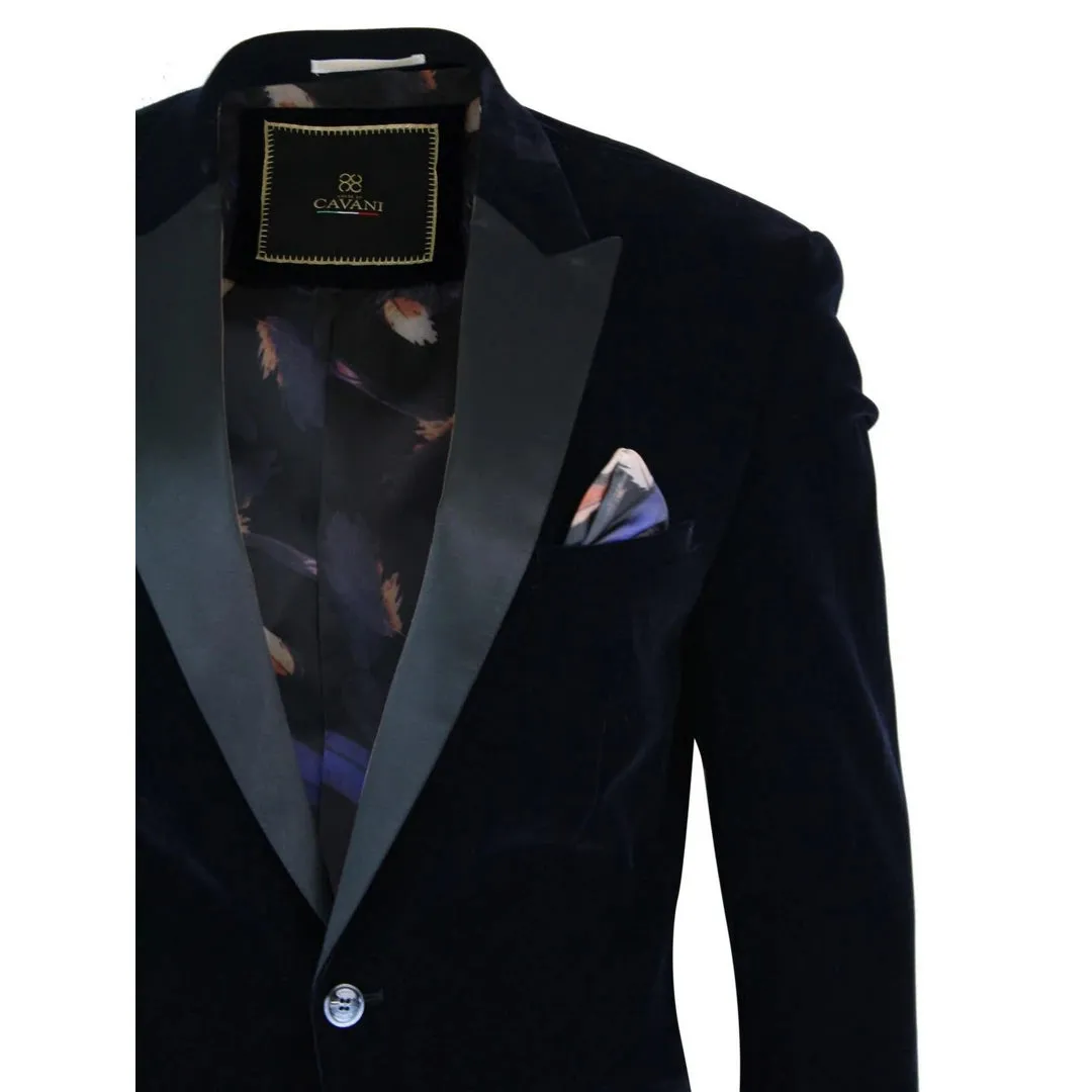 Rosa - Men's Soft Velvet Black Navy 1 Button Dinner Jacket Tuxedo Blazer Fit