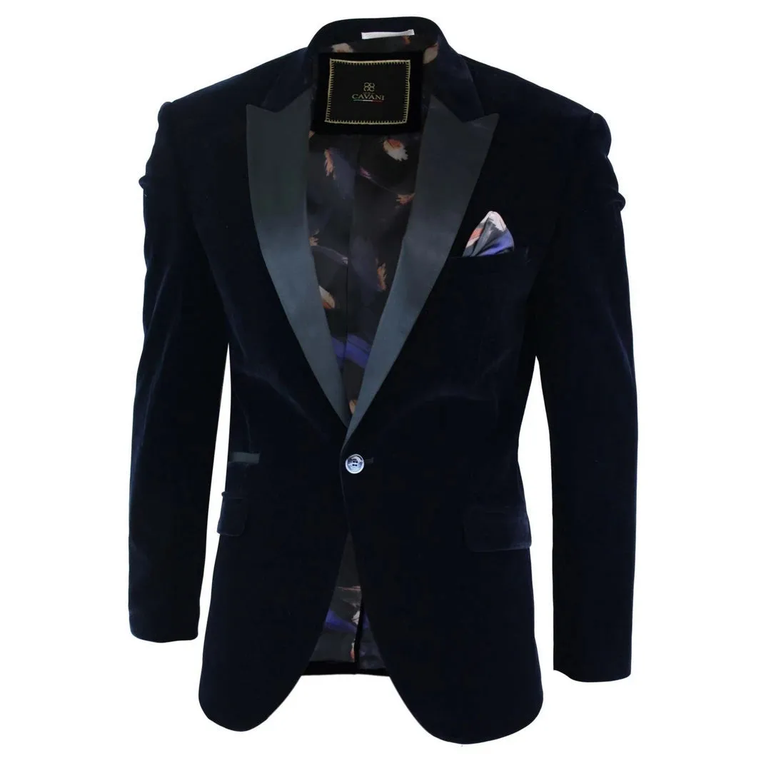 Rosa - Men's Soft Velvet Black Navy 1 Button Dinner Jacket Tuxedo Blazer Fit